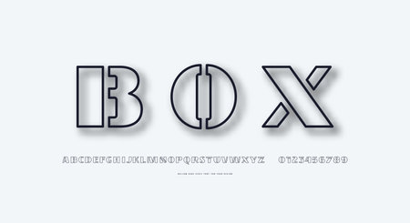 Hollow stencil plate sans serif font in military style. Letters and numbers for logo and label designのイラスト素材