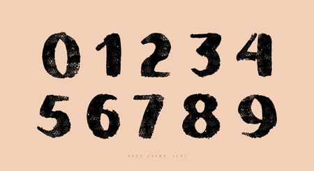 Handwritten brush numbers in grunge style. Numerals with rough texture for logo and t-shirt designのイラスト素材