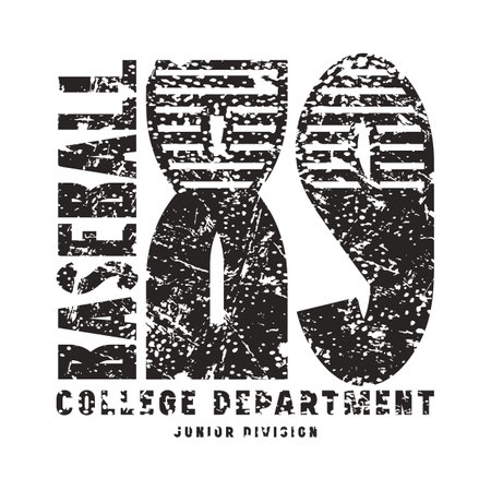 Baseball emblem for sticker and t-shirt. Graphic design with retro texture. Black print on white backgroundのイラスト素材
