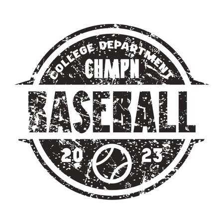 Baseball emblem for sticker and t-shirt. Graphic design with retro texture. Black print on white backgroundのイラスト素材