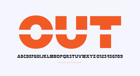 Cross out sans serif font. Boldface. Letters and numbers for logo and emblem design. color print on white backgroundのイラスト素材