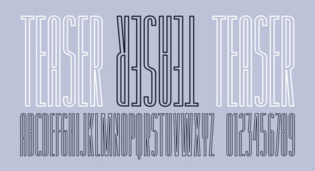 Extra condensed hollow sans serif font for warning sign on alcohol label. vector illustrationのイラスト素材