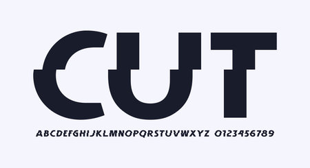 Sans serif font with distortion effect. Letters and numbers for logo and label designのイラスト素材