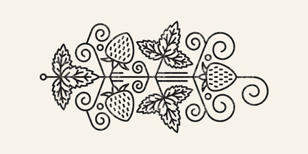 Decorative element in thin line style for your design. Strawberry plant styling with rough texture. vector illustrationのイラスト素材