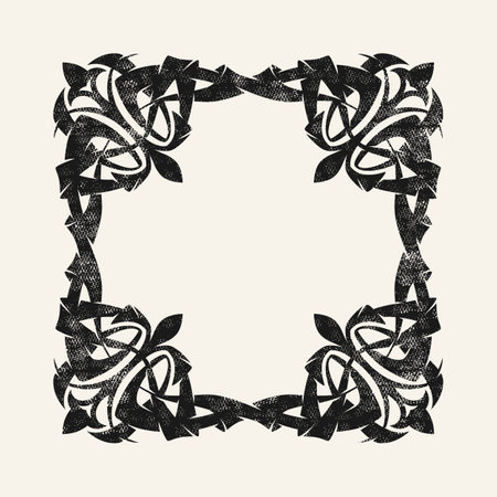 Decorative frame with intertwined floral ornament in celtic style with rough texture. vector illustration. isolated on white backgroundのイラスト素材