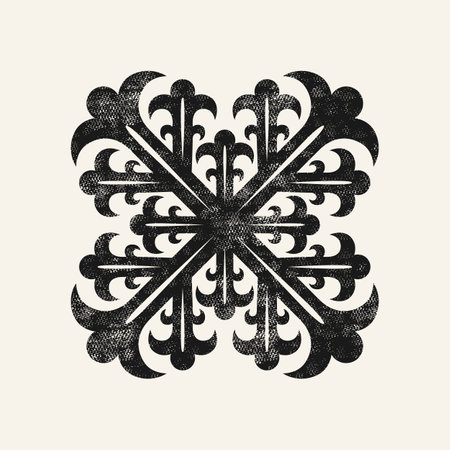 Floral ornament in medieval style. Design with rough texture. Black print on white backgroundのイラスト素材