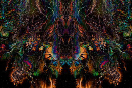 Abstract collage with hand painted fluid art texture. Black, orange and blue colors creative background for your designの写真素材