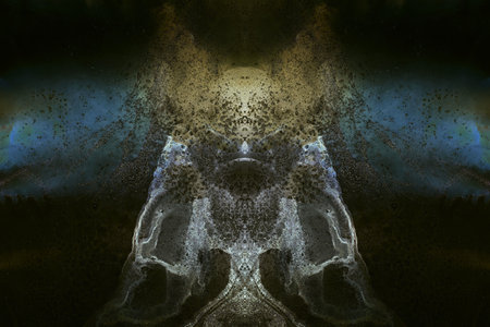Abstract collage with hand painted alcohol ink texture. Star shine effect. Golden, silver, blue and...