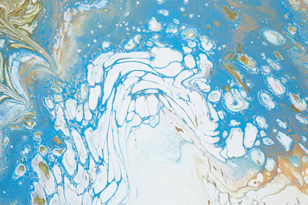 Abstract painting in fluid art technique. Blue and white color creative background for your design