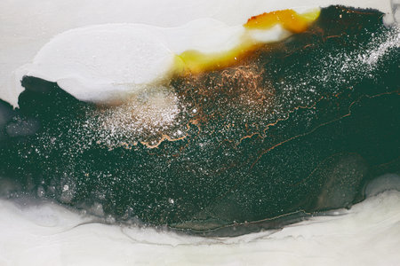 Abstract hand painted alcohol ink texture. Silver, gold, yellow and black colors. Creative...