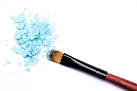 Pastel blue eyeshadows and brushの写真素材