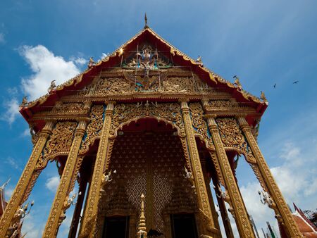 Front of the chapel, designed by Thai art pattern beautifully の写真素材