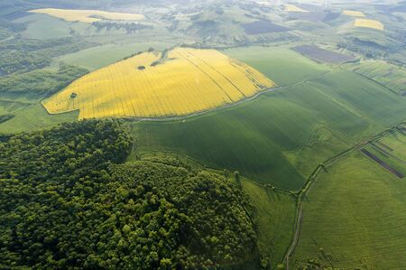 Amazing aerial view of yellow fieldsの写真素材