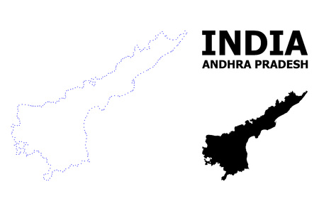 Vector contour Map of Andhra Pradesh State with title. Map of Andhra Pradesh State is isolated on a white background. Simple flat dotted geographic map template.のイラスト素材