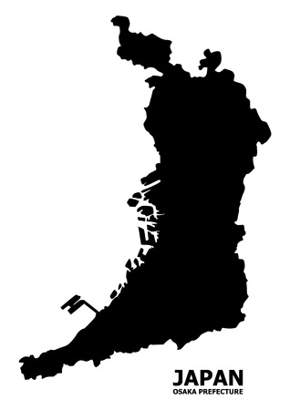 Vector Map of Osaka Prefecture with title. Map of Osaka Prefecture is isolated on a white background. Simple flat geographic map.のイラスト素材