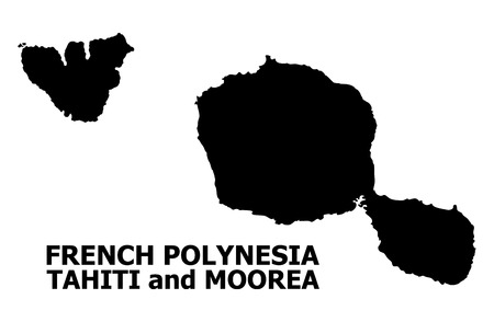 Vector Map of Tahiti and Moorea islands with title. Map of Tahiti and Moorea islands is isolated on a white background. Simple flat geographic map.のイラスト素材