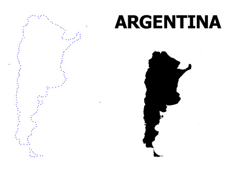 Vector contour Map of Argentina with title. Map of Argentina is isolated on a white background. Simple flat dotted geographic map template.のイラスト素材