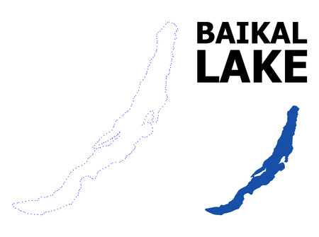 Vector contour Map of Baikal with caption. Map of Baikal is isolated on a white background. Simple flat dotted geographic map template.のイラスト素材
