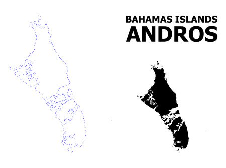 Vector contour Map of Bahamas - Andros Island with caption. Map of Bahamas - Andros Island is isolated on a white background. Simple flat dotted geographic map template.のイラスト素材