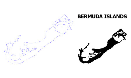 Vector contour Map of Bermuda Islands with name. Map of Bermuda Islands is isolated on a white background. Simple flat dotted geographic map template.のイラスト素材