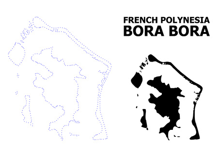 Vector contour Map of Bora-Bora with name. Map of Bora-Bora is isolated on a white background. Simple flat dotted geographic map template.のイラスト素材