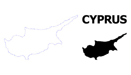 Vector contour Map of Cyprus Island with title. Map of Cyprus Island is isolated on a white background. Simple flat dotted geographic map template.のイラスト素材