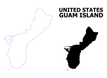 Vector contour Map of Guam Island with title. Map of Guam Island is isolated on a white background. Simple flat dotted geographic map template.のイラスト素材