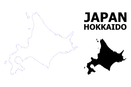 Vector contour Map of Hokkaido Island with name. Map of Hokkaido Island is isolated on a white background. Simple flat dotted geographic map template.のイラスト素材