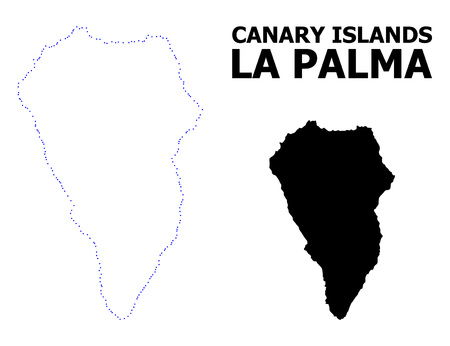 Vector contour Map of La Palma Island with title. Map of La Palma Island is isolated on a white background. Simple flat dotted geographic map template.のイラスト素材
