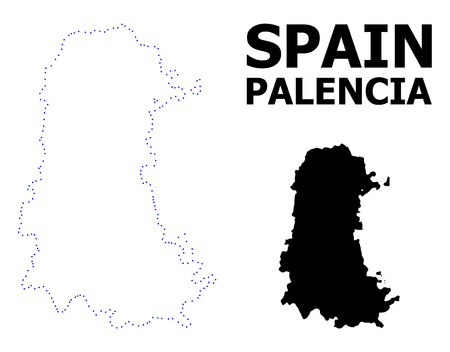 Vector contour Map of Palencia Province with title. Map of Palencia Province is isolated on a white background. Simple flat dotted geographic map template.のイラスト素材