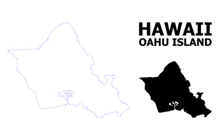 Vector contour Map of Oahu Island with name. Map of Oahu Island is isolated on a white background. Simple flat dotted geographic map template.のイラスト素材