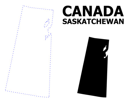 Vector contour Map of Saskatchewan Province with caption. Map of Saskatchewan Province is isolated on a white background. Simple flat dotted geographic map template.のイラスト素材
