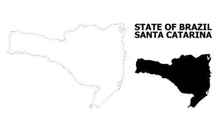 Vector contour Map of Santa Catarina State with title. Map of Santa Catarina State is isolated on a white background. Simple flat dotted geographic map template.のイラスト素材