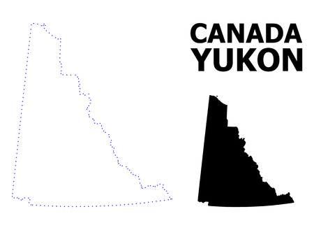 Vector contour Map of Yukon Province with caption. Map of Yukon Province is isolated on a white background. Simple flat dotted geographic map template.のイラスト素材