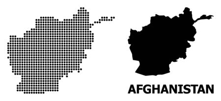 Dot map of Afghanistan composition and solid illustration. Vector map of Afghanistan composition of round items on a white background. Abstract flat territory scheme for educational purposes.のイラスト素材