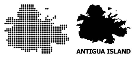 Pixelated map of Antigua Island composition and solid illustration. Vector map of Antigua Island composition of circle dots on a white background.のイラスト素材