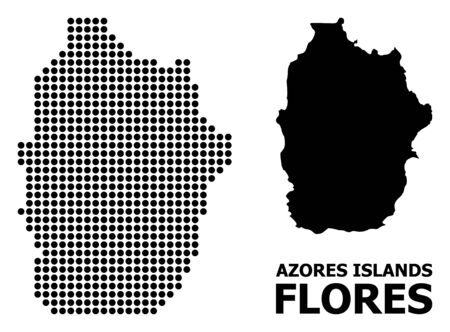 Pixel map of Azores - Flores Island composition and solid illustration. Vector map of Azores - Flores Island composition of sphere elements on a white background.のイラスト素材