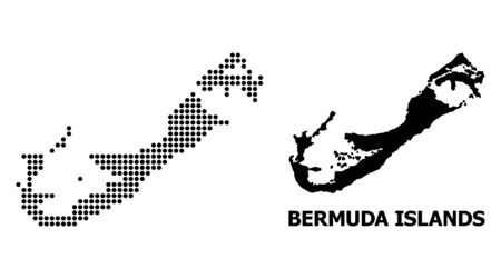 Pixel map of Bermuda Islands composition and solid illustration. Vector map of Bermuda Islands composition of round spots on a white background.のイラスト素材
