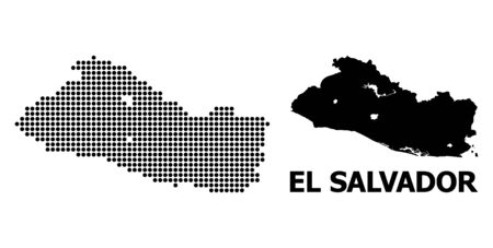 Dotted map of El Salvador composition and solid illustration. Vector map of El Salvador composition of round spots on a white background. Abstract flat territory scheme for political purposes.のイラスト素材