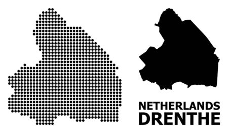 Pixel map of Drenthe Province collage and solid illustration. Vector map of Drenthe Province composition of round dots on a white background. Abstract flat geographic scheme for educational templates.のイラスト素材