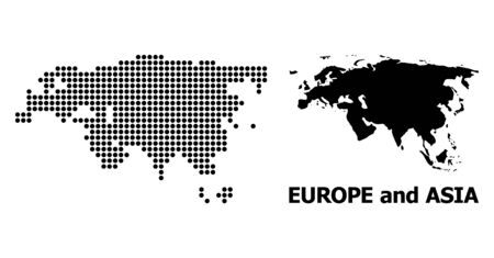 Pixelated map of Europe and Asia composition and solid illustration. Vector map of Europe and Asia composition of circle pixels on a white background.のイラスト素材
