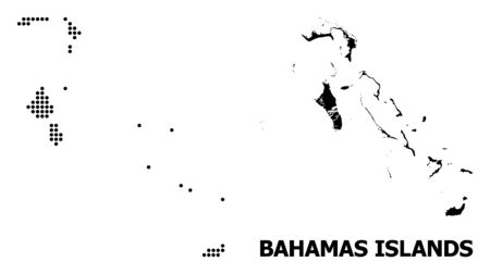 Pixelated map of Bahamas Islands composition and solid illustration. Vector map of Bahamas Islands composition of circle pixels on a white background.のイラスト素材