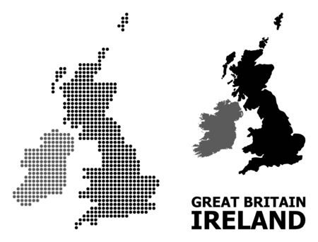 Pixel map of Great Britain and Ireland composition and solid illustration. Vector map of Great Britain and Ireland composition of spheric items on a white background.のイラスト素材