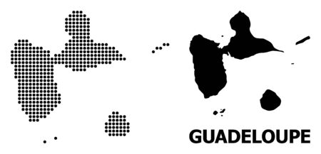 Dotted map of Guadeloupe composition and solid illustration. Vector map of Guadeloupe combination of round items on a white background. Abstract flat territorial plan for educational illustrations.のイラスト素材