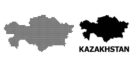 Dot map of Kazakhstan composition and solid illustration. Vector map of Kazakhstan composition of sphere spots on a white background. Abstract flat geographic scheme for educational illustrations.のイラスト素材