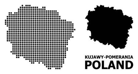 Pixel map of Kujawy-Pomerania Province composition and solid illustration. Vector map of Kujawy-Pomerania Province composition of circle elements on a white background.のイラスト素材