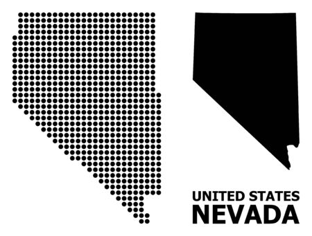Pixelated map of Nevada State composition and solid illustration. Vector map of Nevada State composition of sphere pixels on a white background. Abstract flat territory scheme for political templates.のイラスト素材
