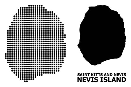 Dotted map of Nevis Island composition and solid illustration. Vector map of Nevis Island composition of circle points on a white background. Abstract flat territory plan for education illustrations.のイラスト素材