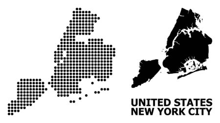 Pixel map of New York City composition and solid illustration. Vector map of New York City composition of sphere elements on a white background.のイラスト素材