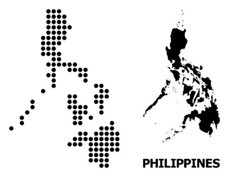 Pixelated map of Philippines composition and solid illustration. Vector map of Philippines composition of spheric points on a white background.のイラスト素材